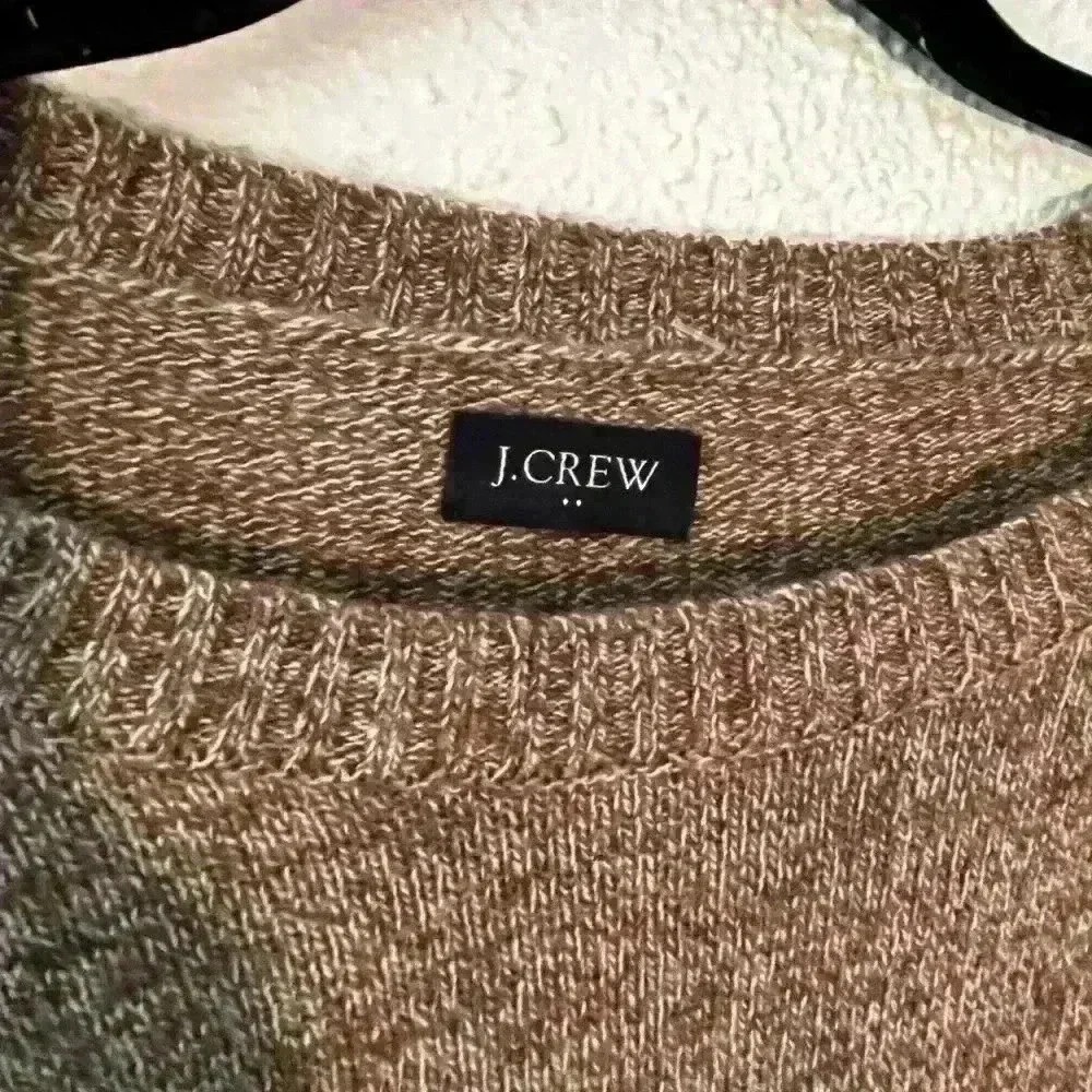 Men’s J. Crew Lamb Wool Blend Tan & Brown Pullover Sweater Recycled Size L